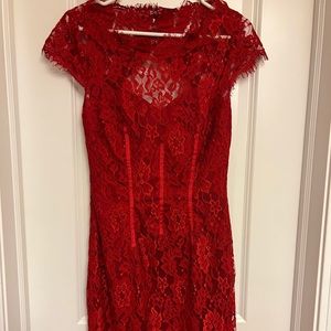 Lace Cocktail Dress w/ Sweetheart Neckline and Lace Overlay